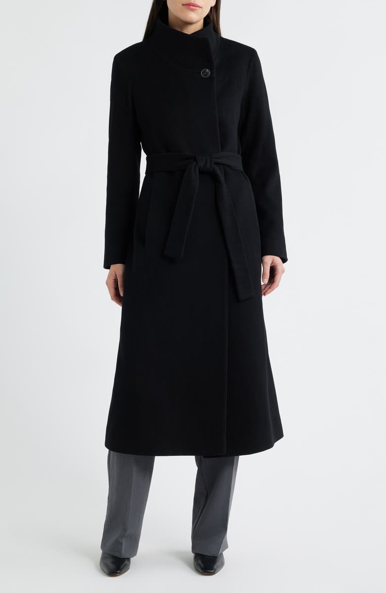 Fleurette Tatiana Belted Wool Coat, Main, color, Black