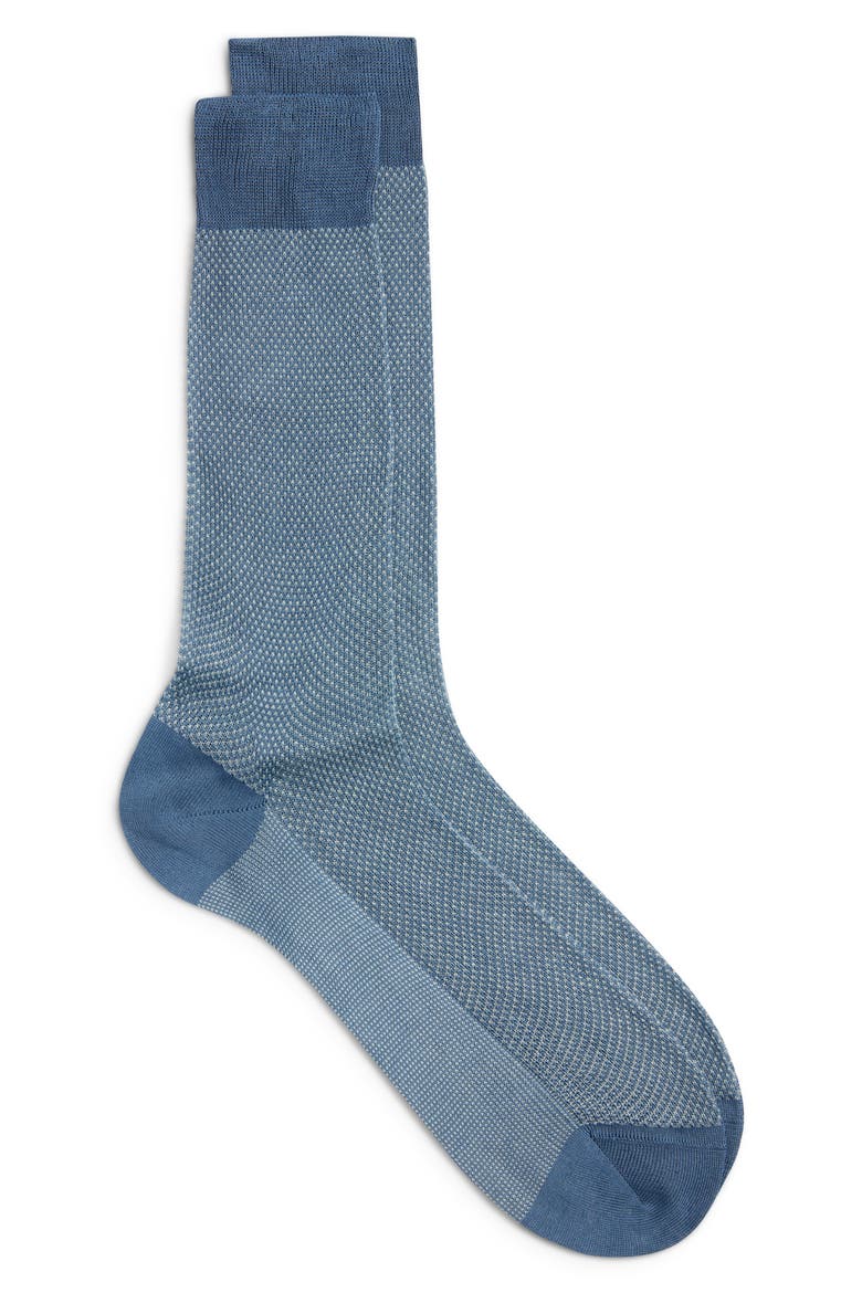 Bird's Eye Jacquard Cotton Dress Socks, Main, color, BLUE