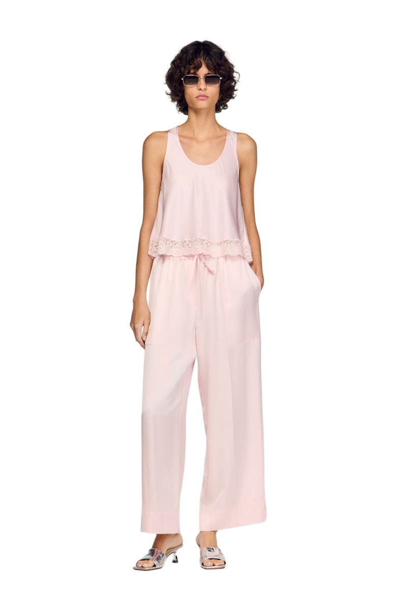 SANDRO Satin top with lace, Alternate, color, Light Pink