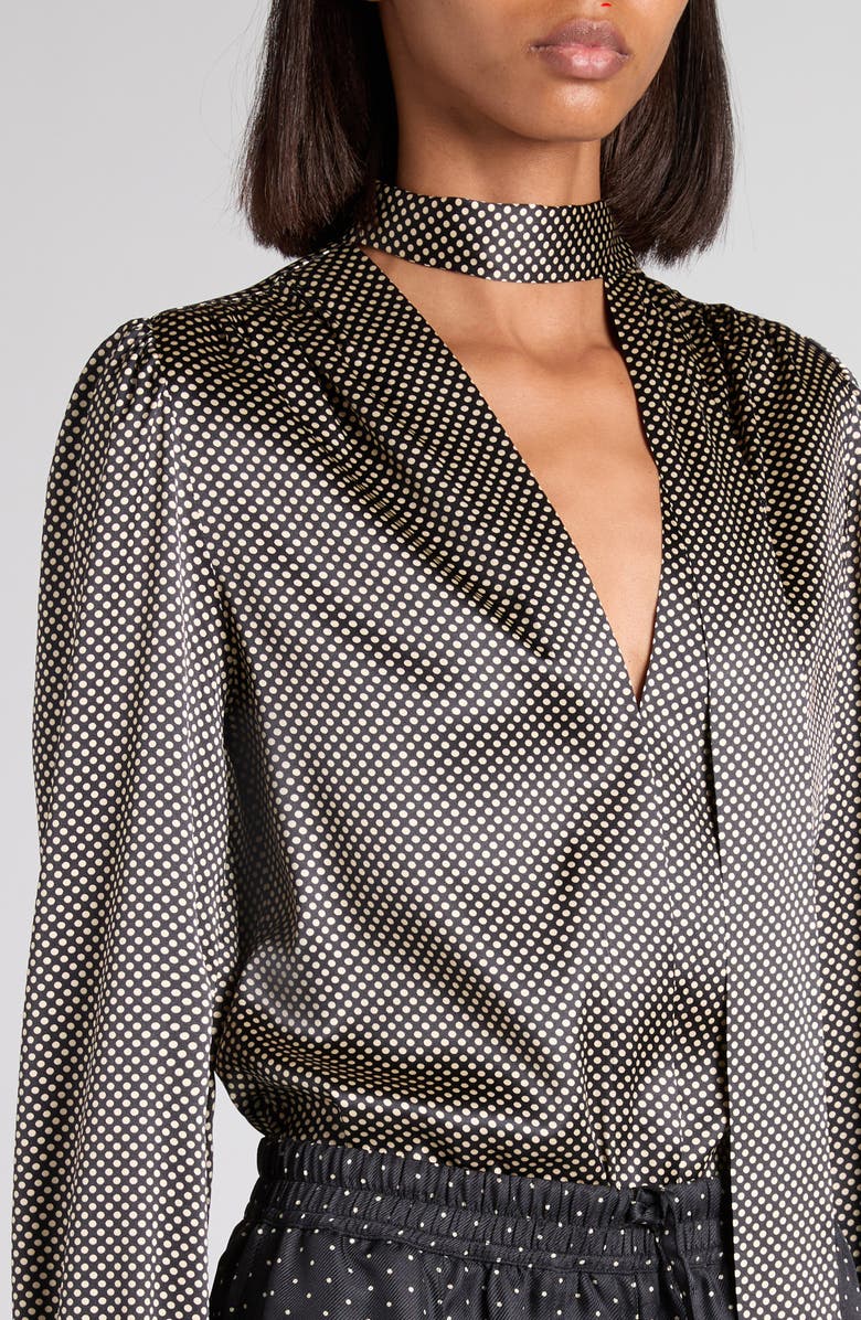 TOM FORD Polka Dot Stretch Silk Lavalliere Button-Up Shirt, Alternate, color, Zblaw Black/ White