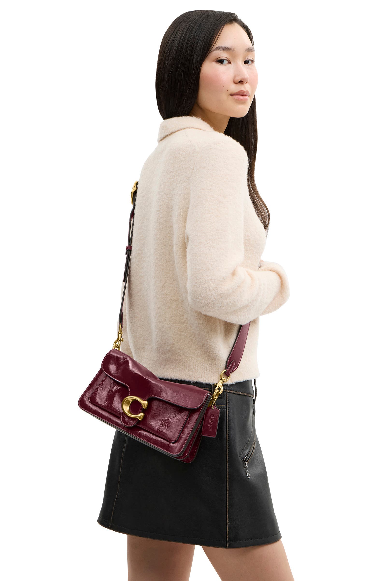 Tabby 26 Glazed Leather Shoulder Bag, Alternate, color, B4/ DARK CHERRY
