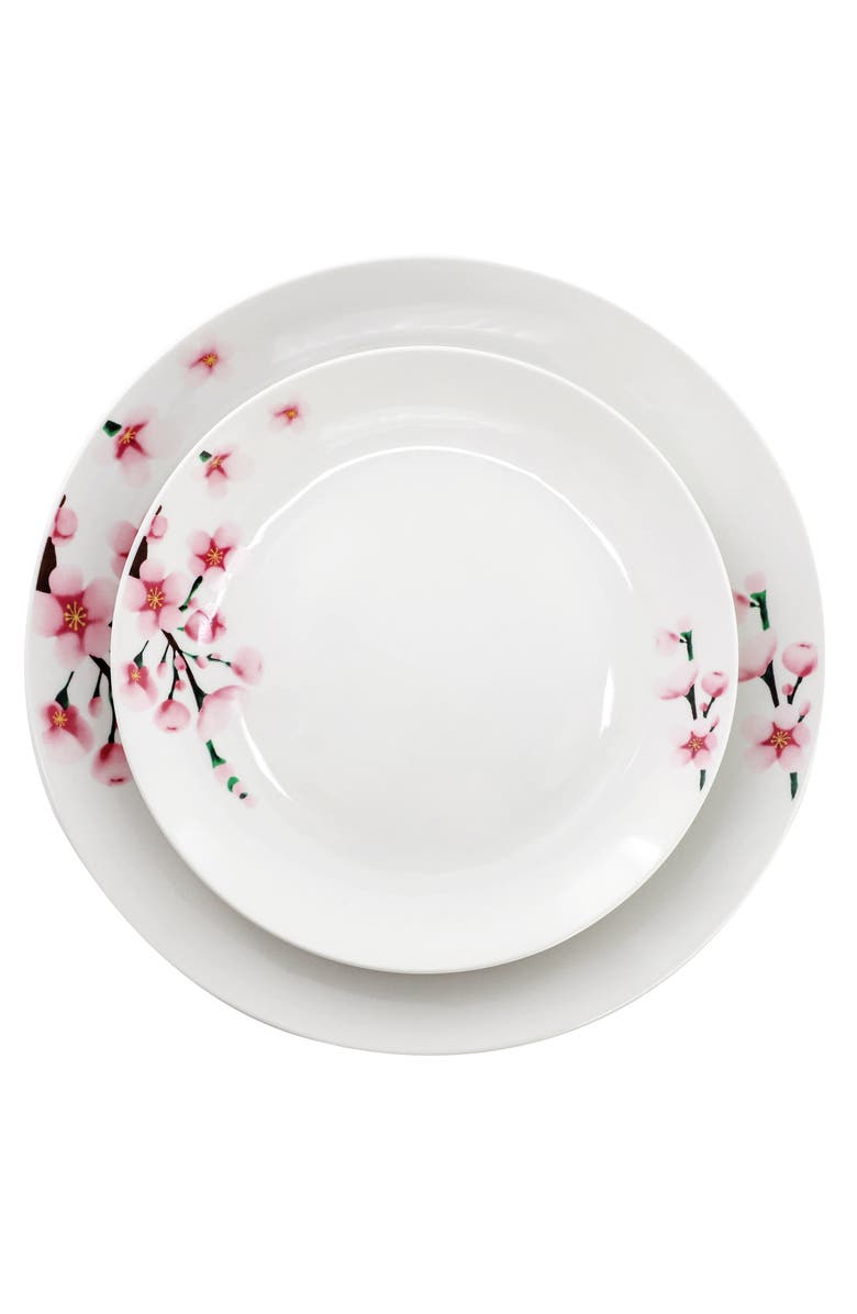 Elama Tamara 16 Piece Porcelain Double Bowl Dinnerware Set, Service for 4, Alternate, color, White