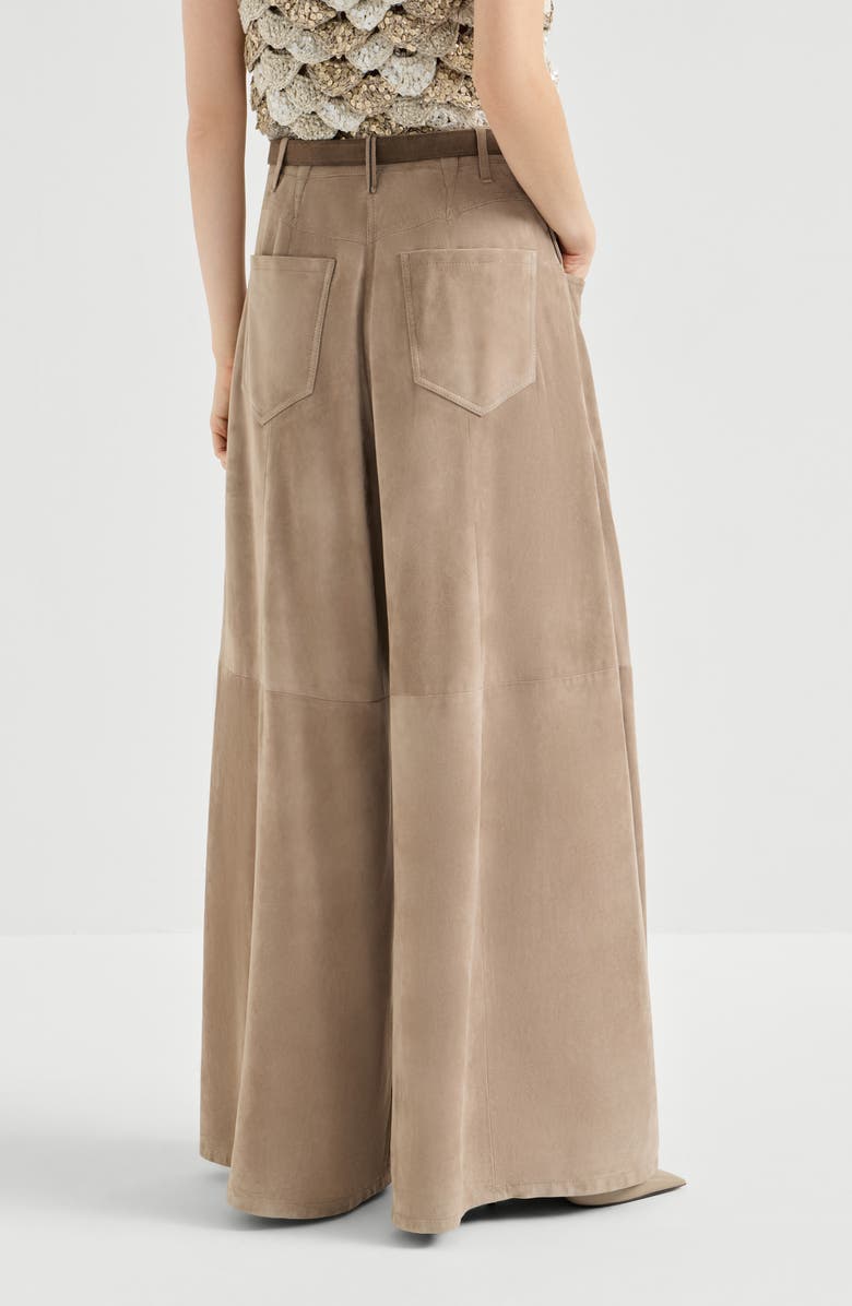Brunello Cucinelli Suede maxi trousers, Alternate, color, Beige