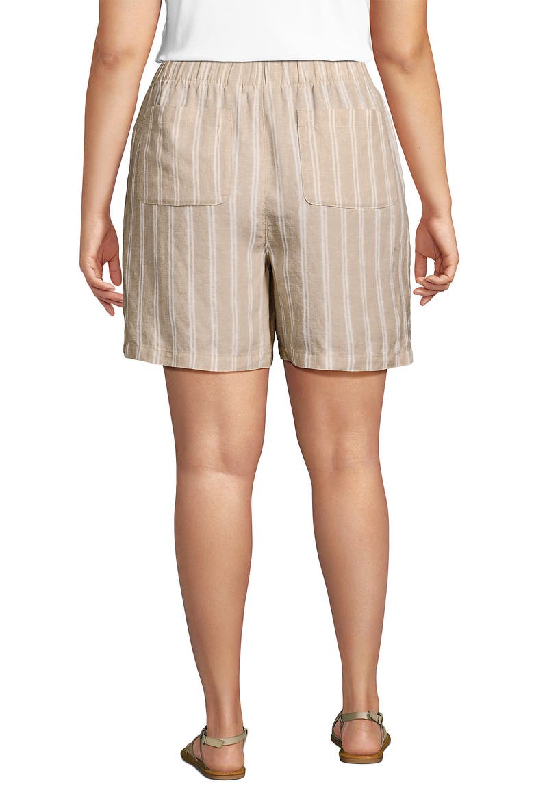 Linen High Rise Pull On 7" Shorts, Alternate, color, Champagne/White Double Stripe