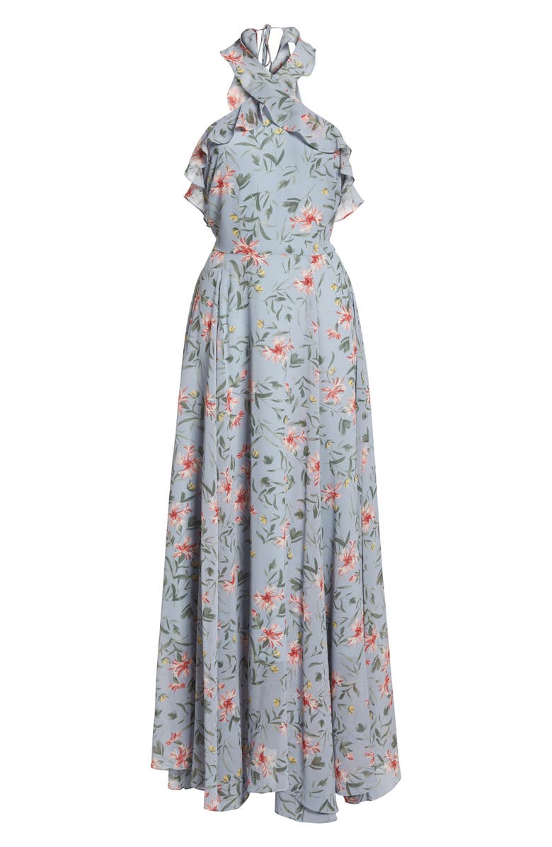 Gal Meets Glam Collection Ella Floral Ruffle Chiffon Maxi Dress, Alternate, color, 