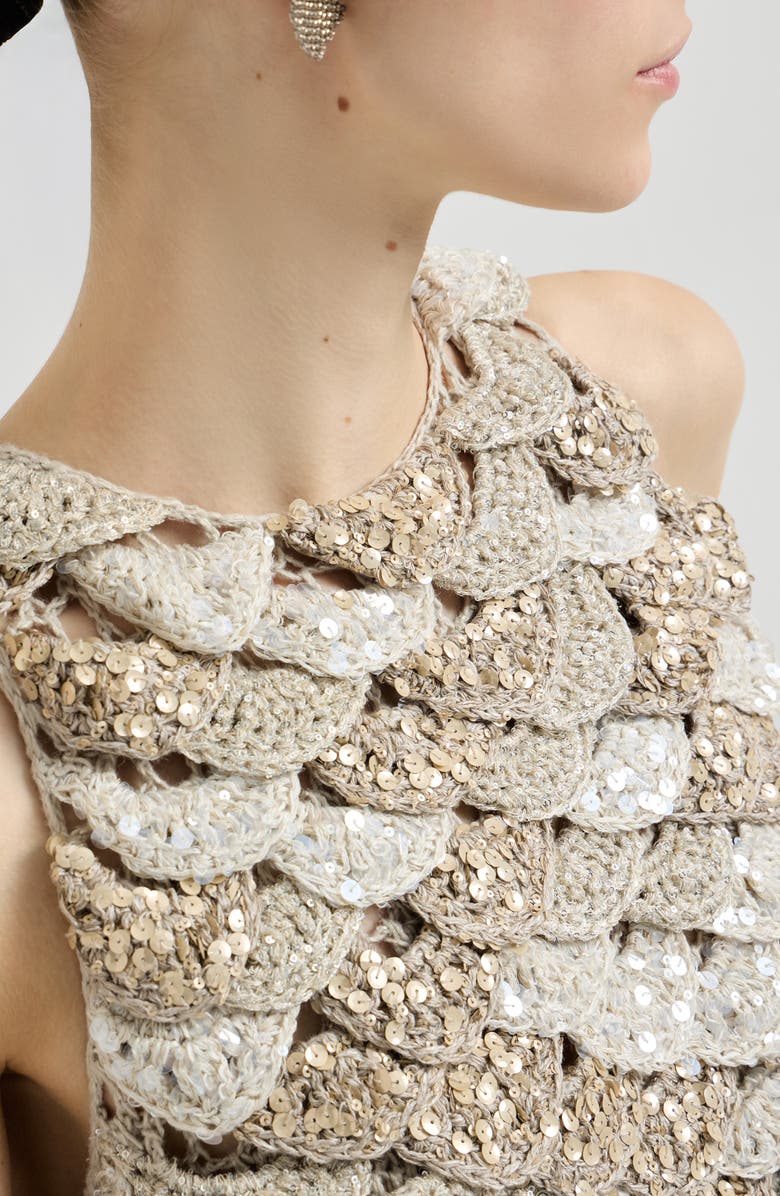 Brunello Cucinelli Dazzling Shell OPERA top, Alternate, color, Light Grey