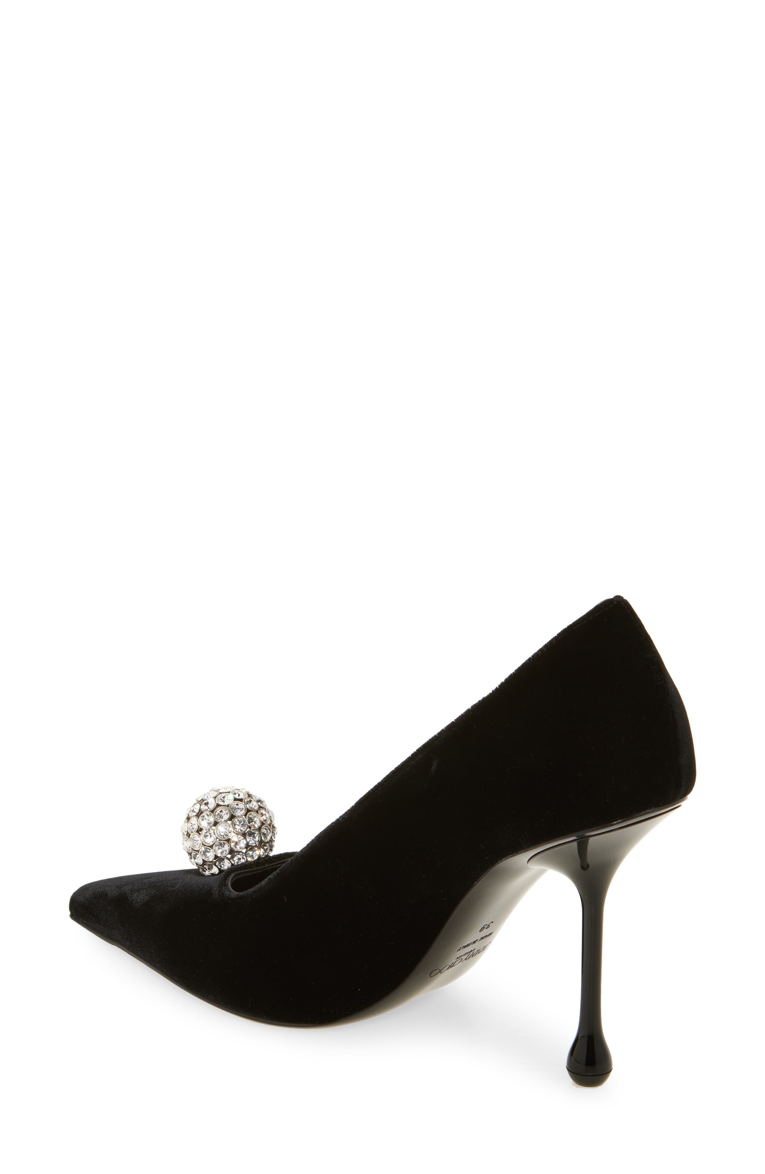 Orb Pointed Toe Velvet Pump, Alternate, color, BLACK/ CRYSTAL