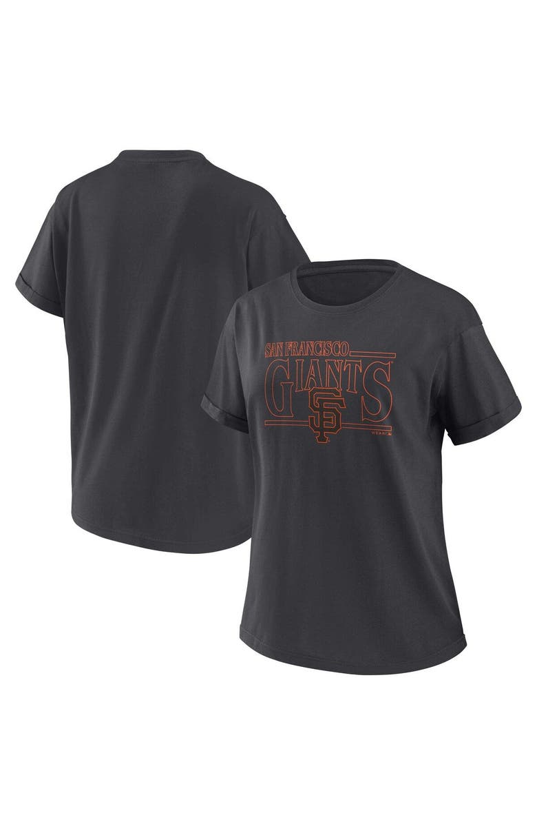 WEAR by Erin Andrews Women's WEAR by Erin Andrews Charcoal San Francisco Giants Oversized Boyfriend T-Shirt, Main, color, 