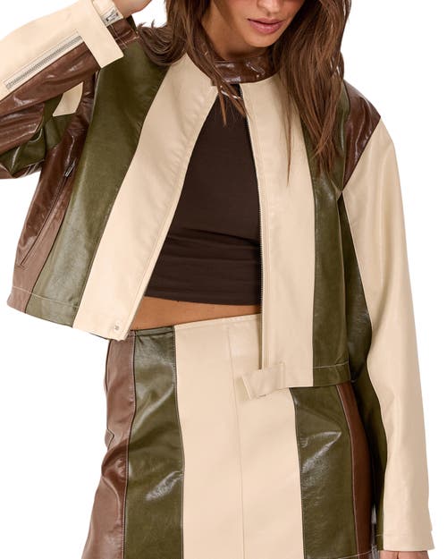 Nasty Gal Panelled Faux Leather Biker Jacket In Neutral