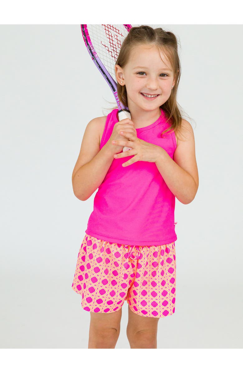 RuffleButts Girls UPF50+ Active Butterfly Shorts, Alternate, color, Neon Sherbet Cane