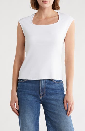 Melrose And Market Square Neck Top In White