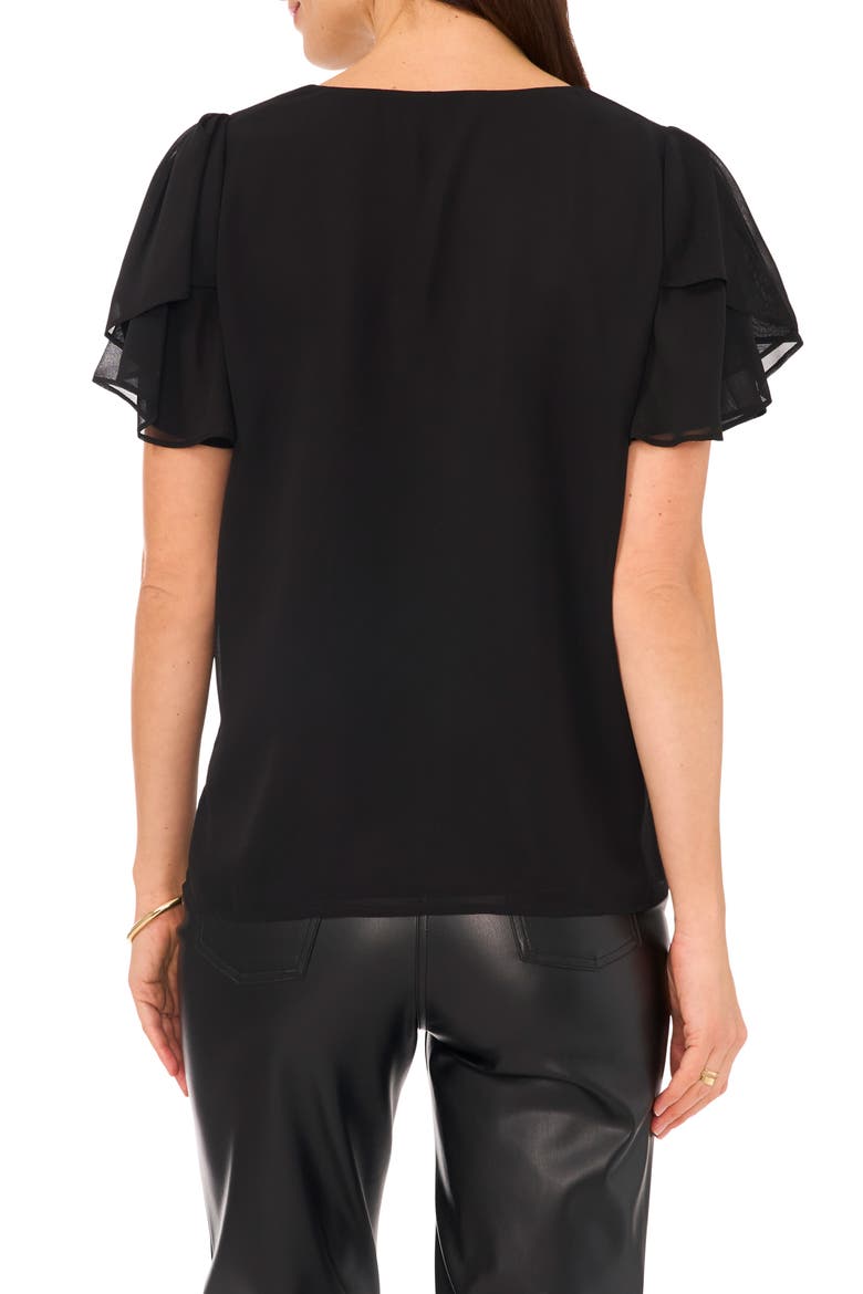 V-Neck Tulip Sleeve Chiffon Top, Alternate, color, RICH BLACK