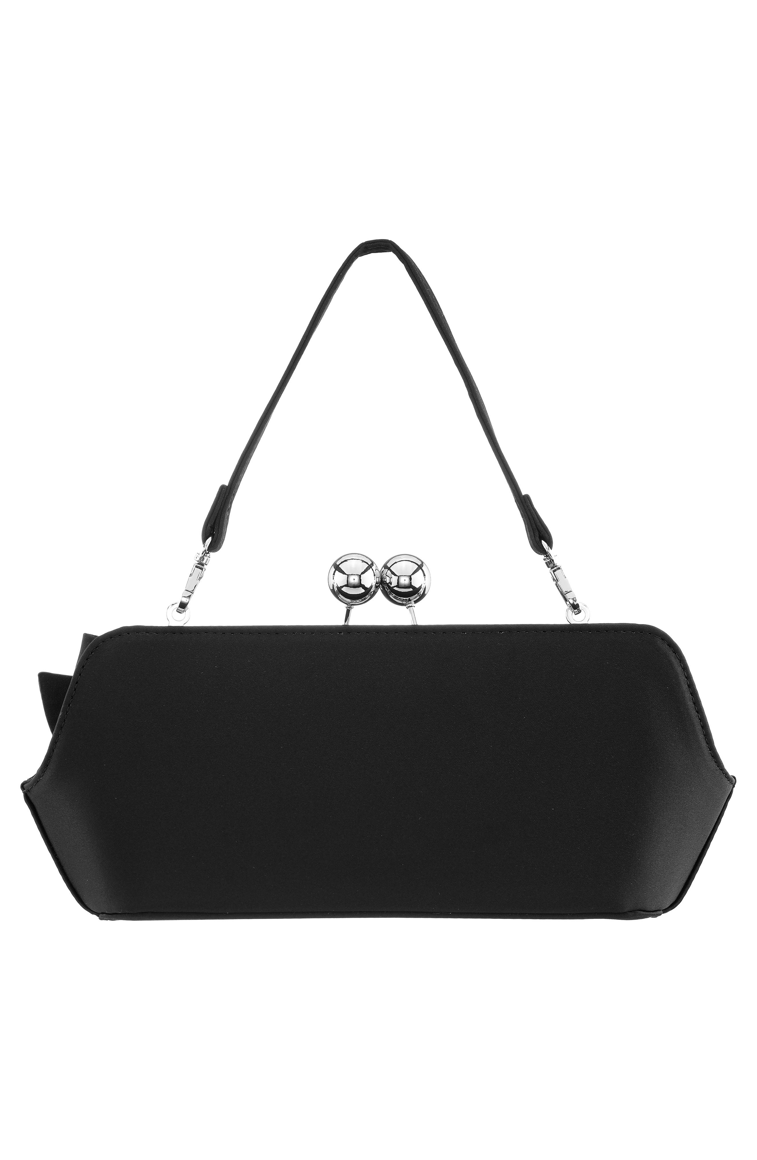 Kenji Bow Satin Clutch, Alternate, color, BLACK