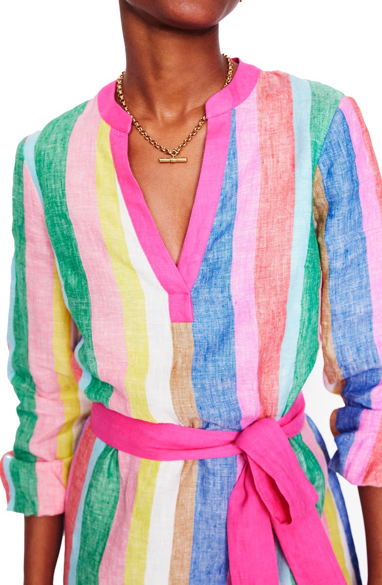 Cleo Stripe Long Sleeve Linen Shift