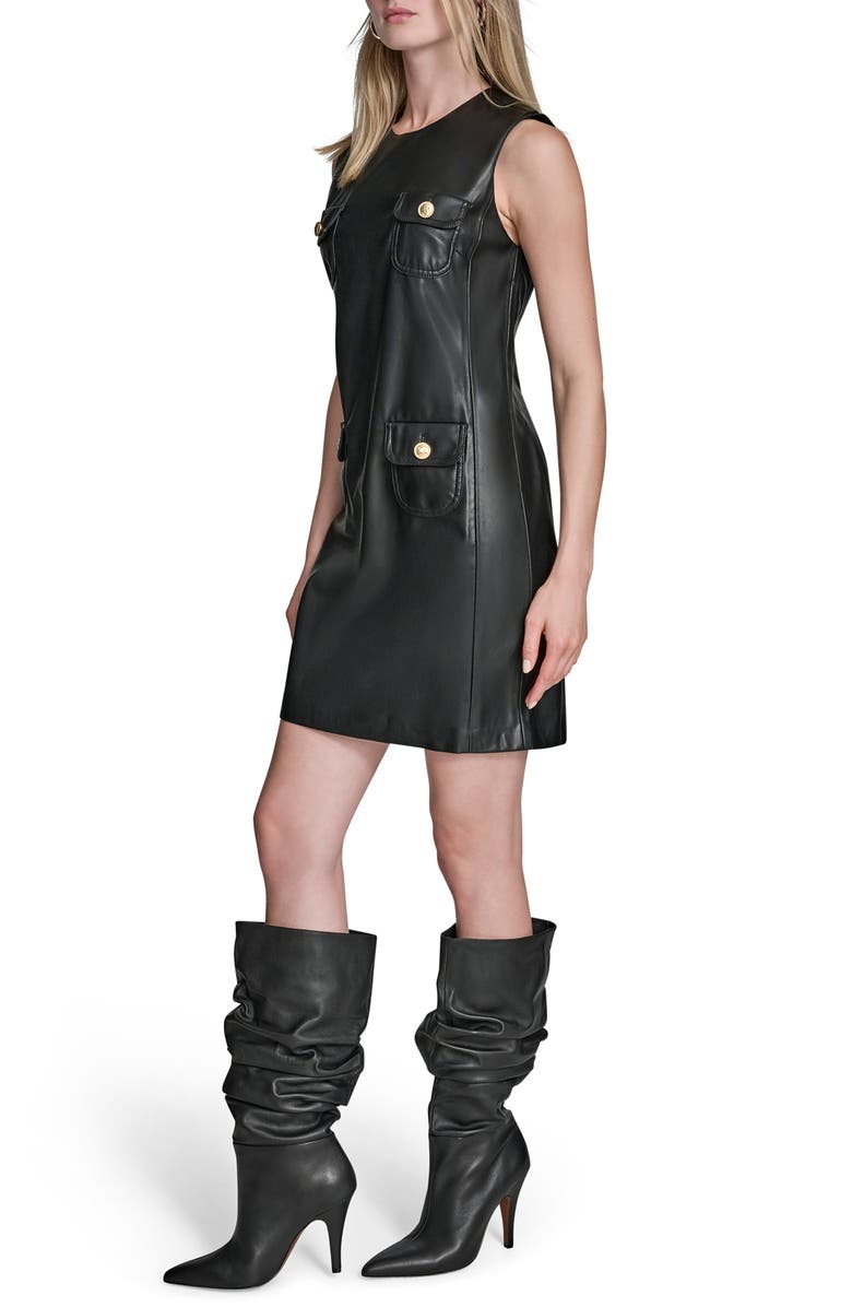 BCBG Sleeveless Faux Leather Minidress, Alternate, color, Black