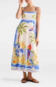 Ever New Bianca Mixed Print Linen Blend Dress