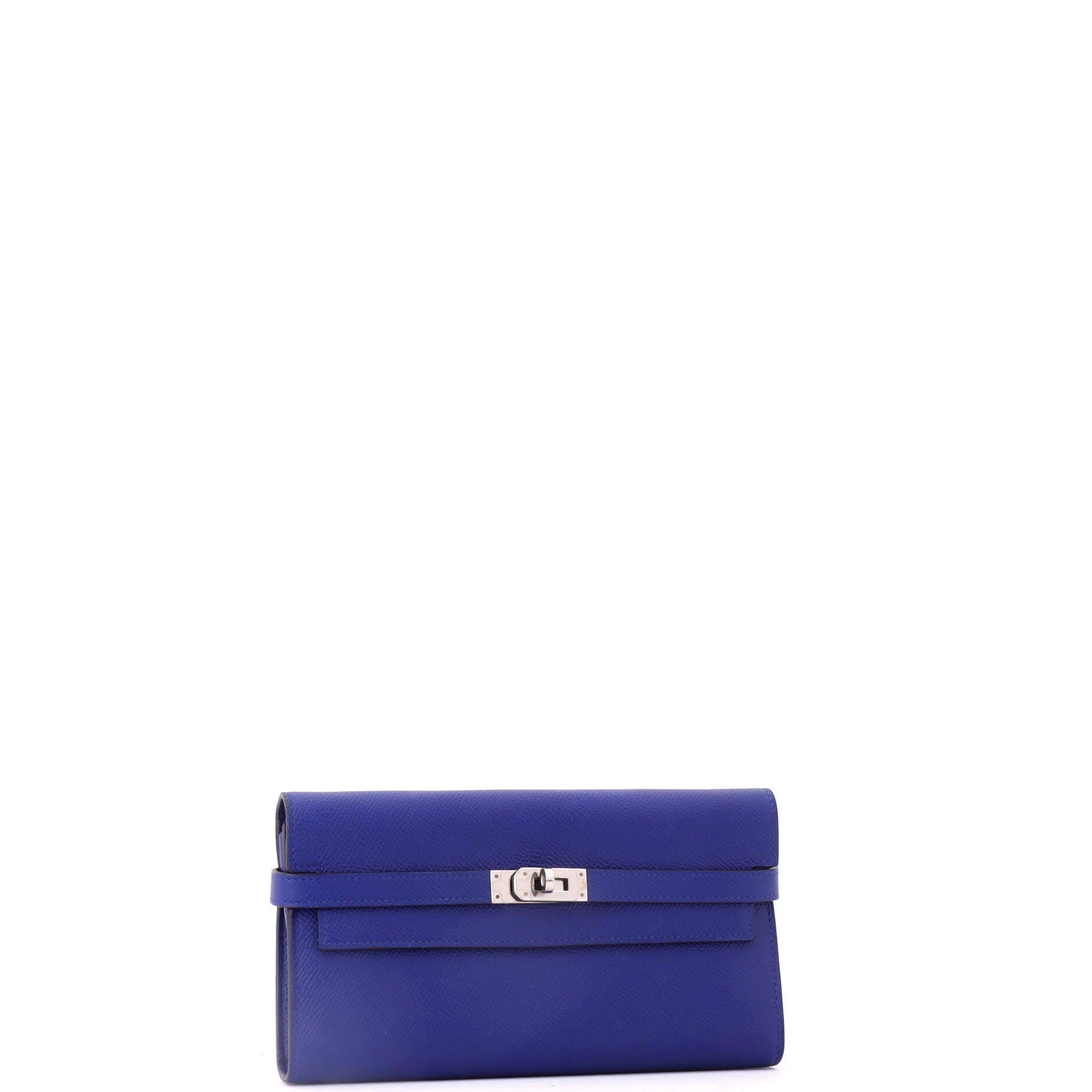 Pre-Owned Hermes Kelly Wallet Epsom Long, Alternate, color, Bleu Electrique