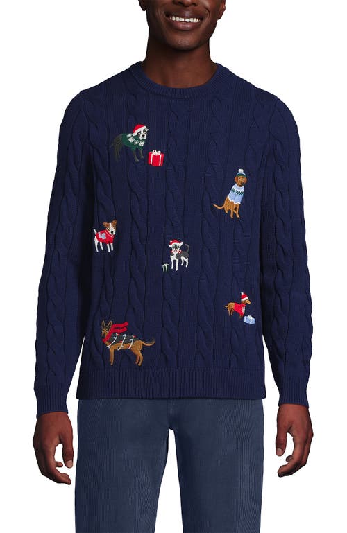 Lands' End Classic Cotton Drifter Signal Flags Crew Neck Sweater In Blue