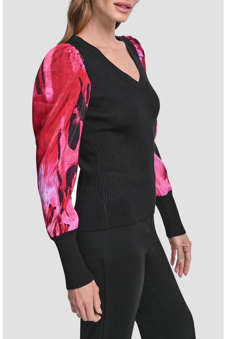 Mixed Media Long Sleeve Sweater, Alternate, color, BLACK/ NEON NIGHTS