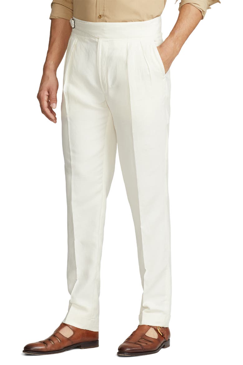 Gregory Flat Front Silk & Linen Canvas Trousers, Alternate, color, CLASSIC CREAM