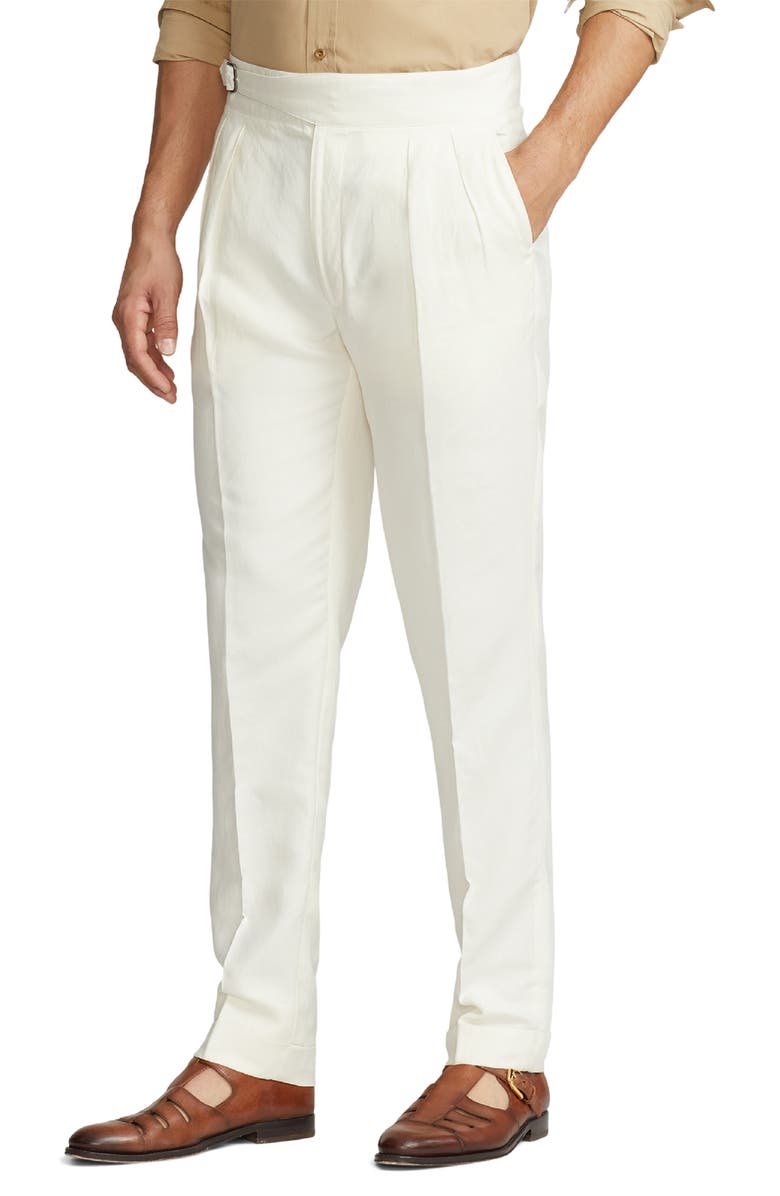 Ralph Lauren Purple Label Gregory Flat Front Silk & Linen Canvas Trousers, Alternate, color, Classic Cream