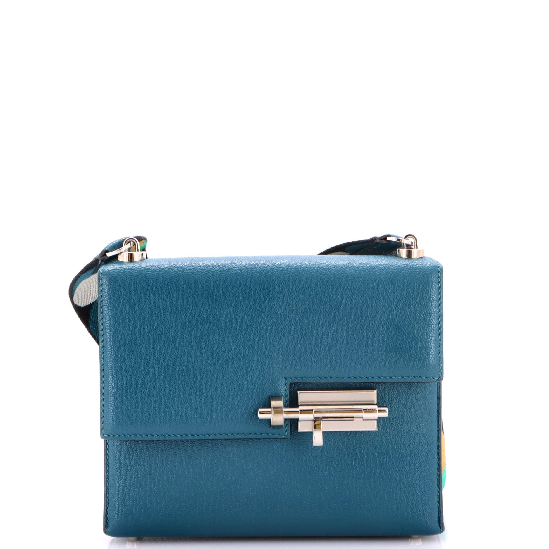 Pre-Owned Hermes Verrou Bag Chevre Mysore and Canvas Mini, Main, color, Vert Bosphore