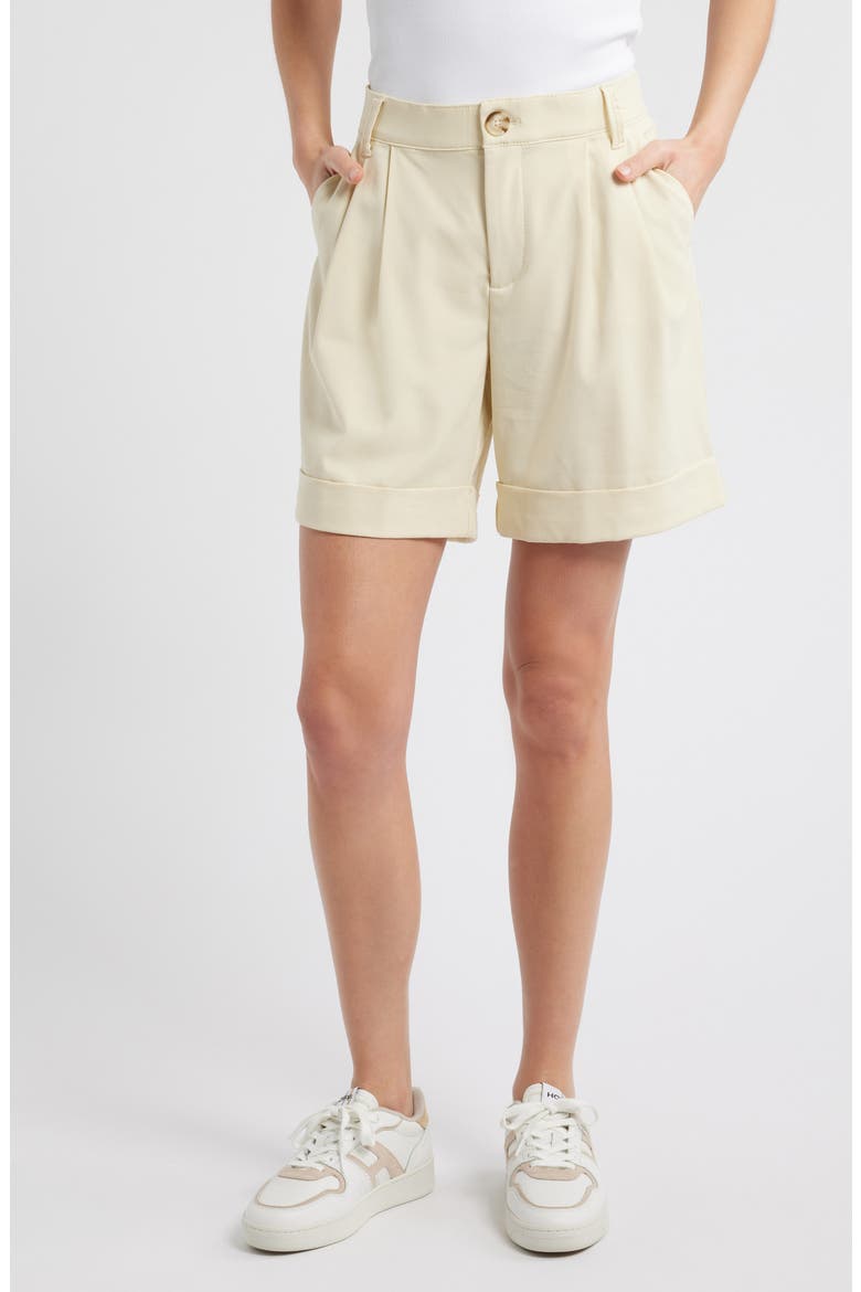 Skyrise High Waist Pleated Shorts, Main, color, FROSTY LEMON