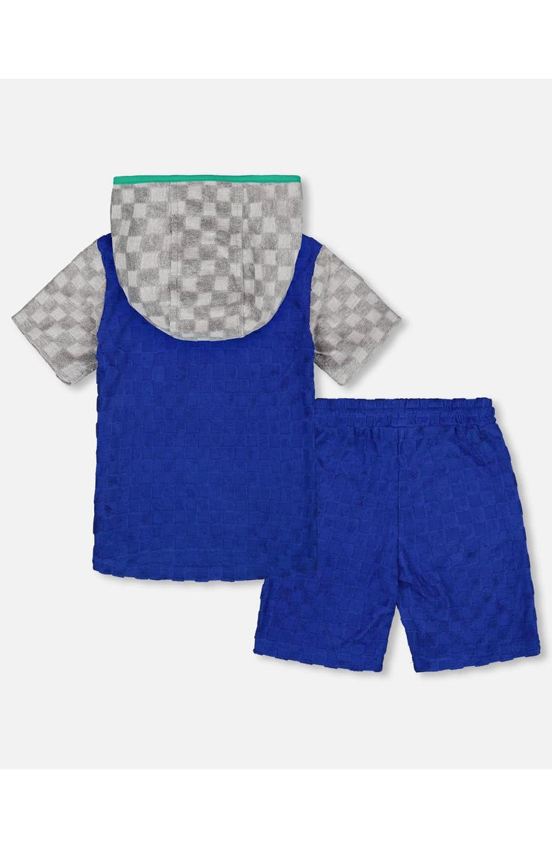 Deux par Deux Boy's Printed Hooded Terry Top And Shorts Set Blue And Gray, Alternate, color, 