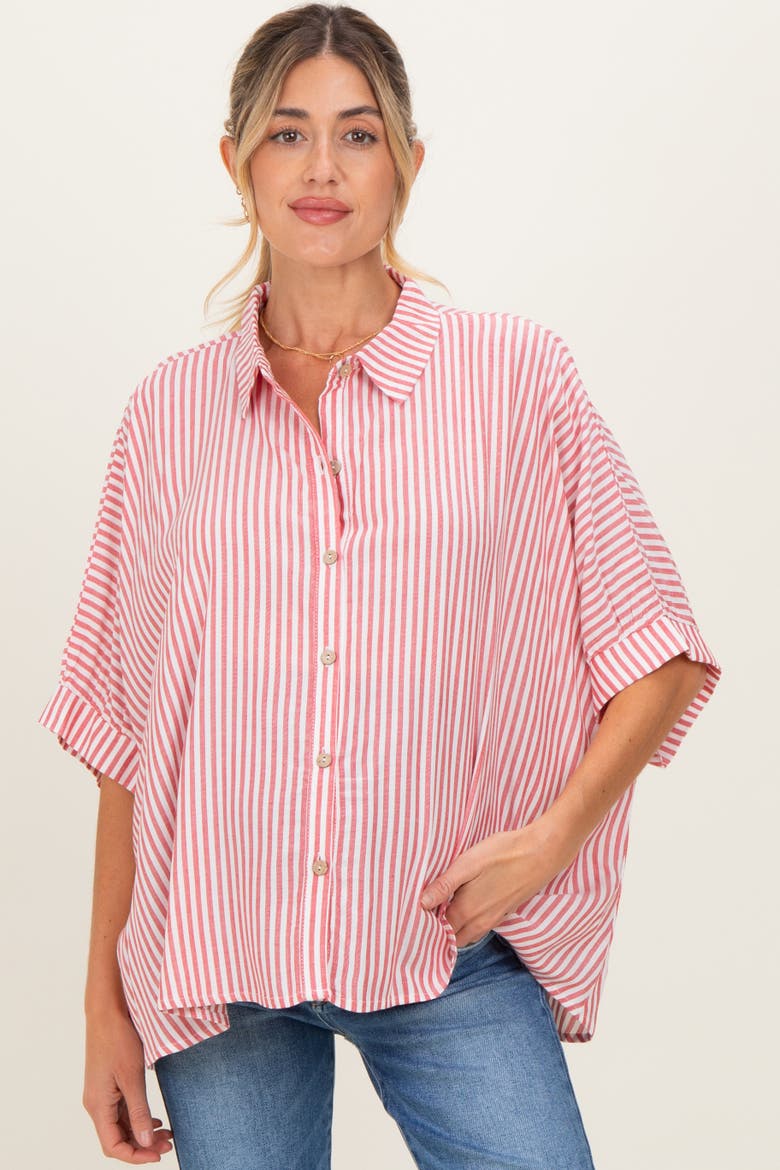 Striped Button Up Dolman Top, Main, color, Red