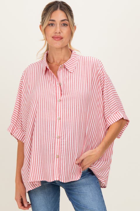 Striped Button Up Dolman Top