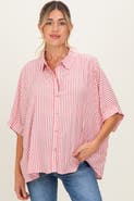 PinkBlush Striped Button Up Dolman Top