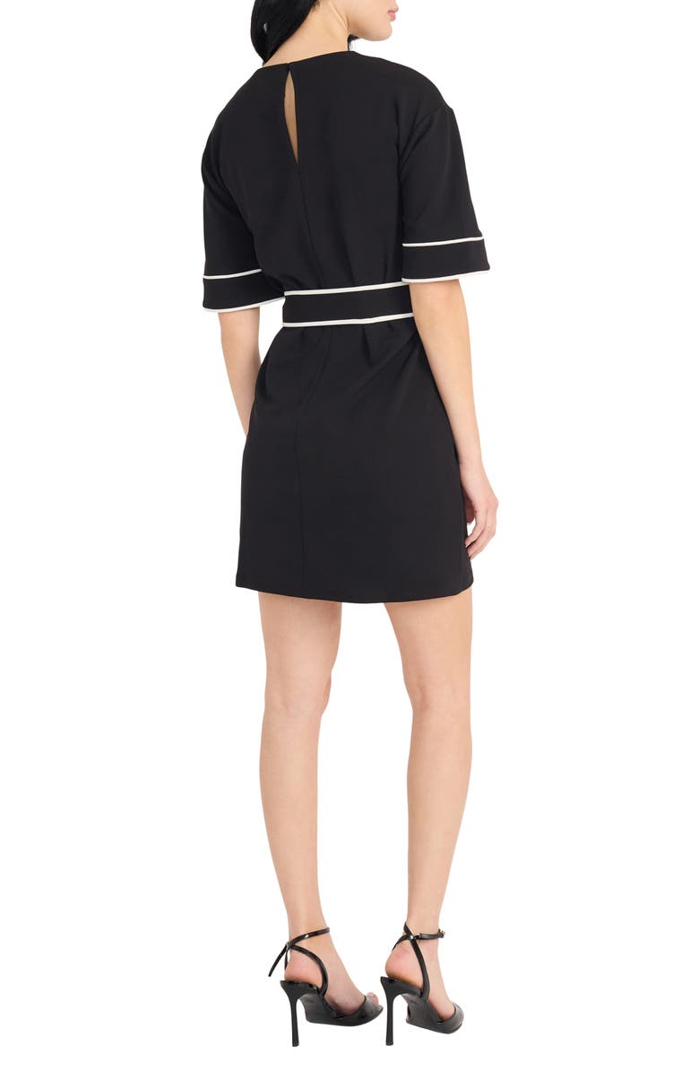 Donna Morgan Contrast Piping Short Sleeve Minidress, Alternate, color, Black