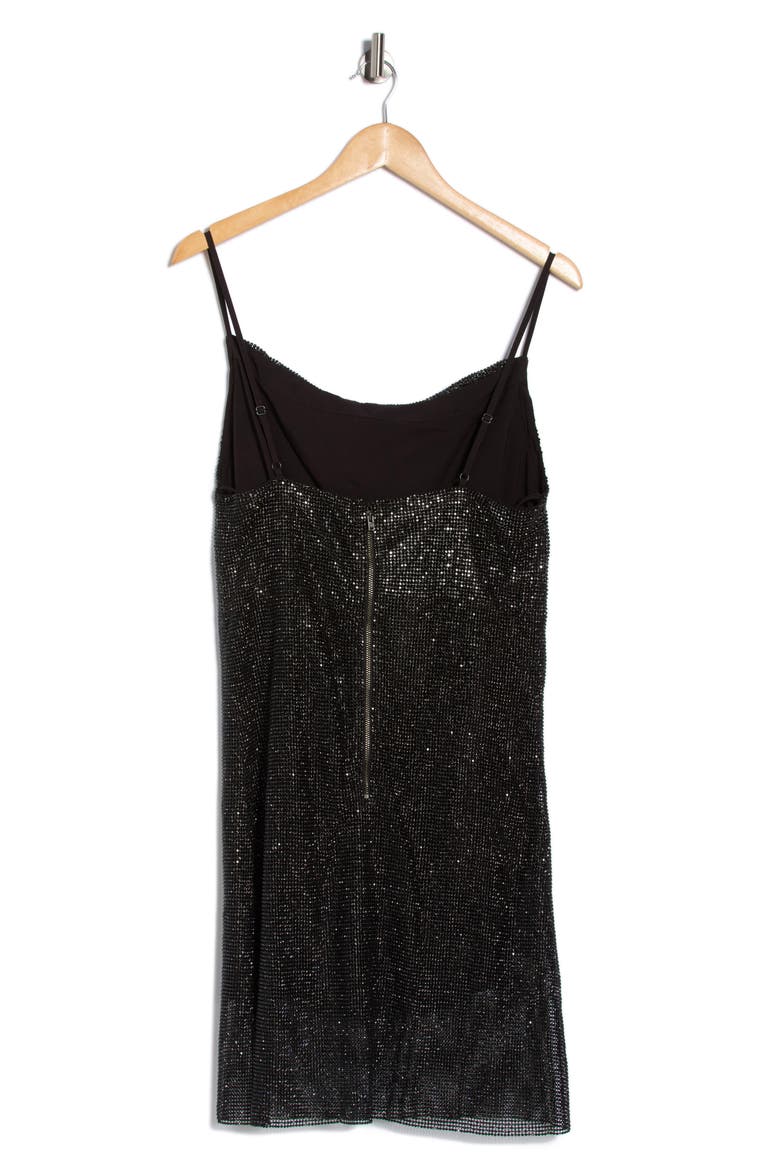 Benson Crystal Chain Mail Mini Slipdress, Alternate, color, GUNMETAL/BLACK