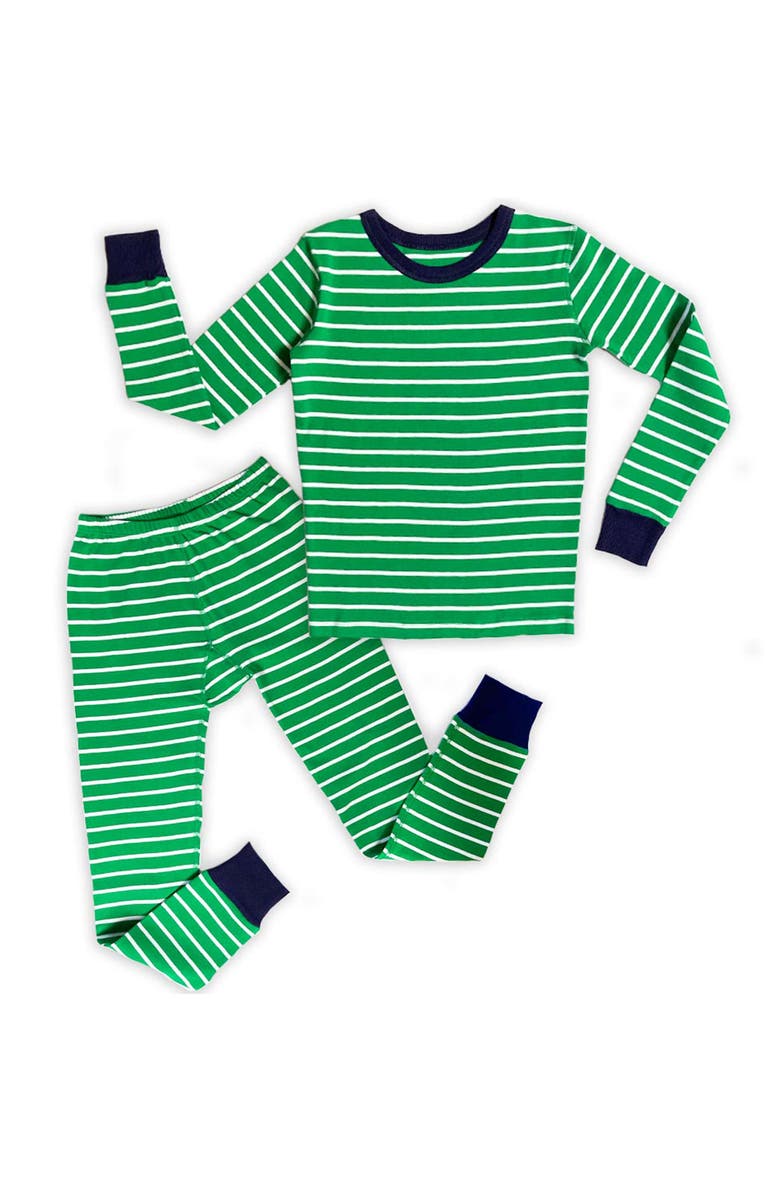 Mightly 100% Organic Cotton Stripe Long Sleeve Snug Fit Kids Pajamas, Main, color, Green Stripe