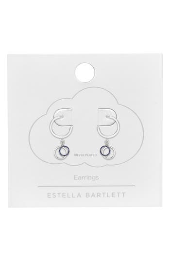 Estella Bartlett Cubic Zirconia Double Circle Drop Hoop Earrings