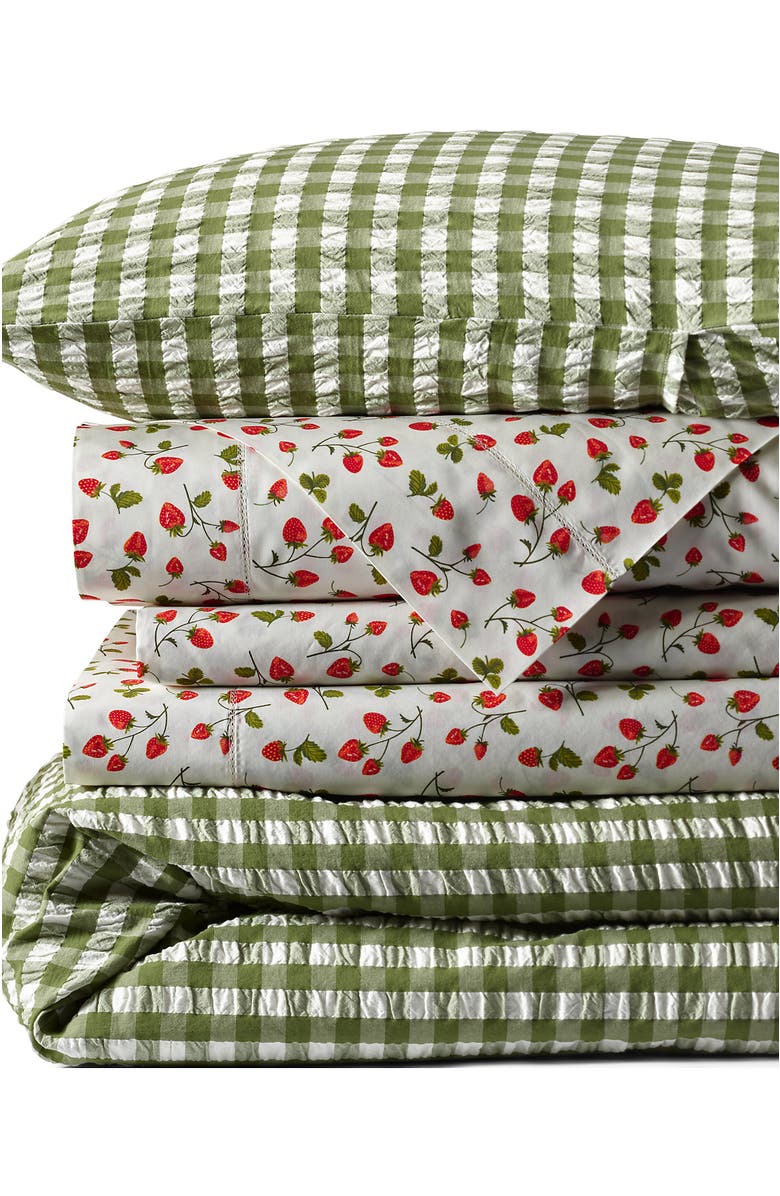 Lands' End Cotton Seersucker Duvet Bed Cover, Main, color, Dried Basil Gingham