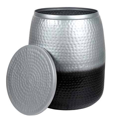 Merida Modern Rustic Hammered Metal Drum Storage Side Table with Lid