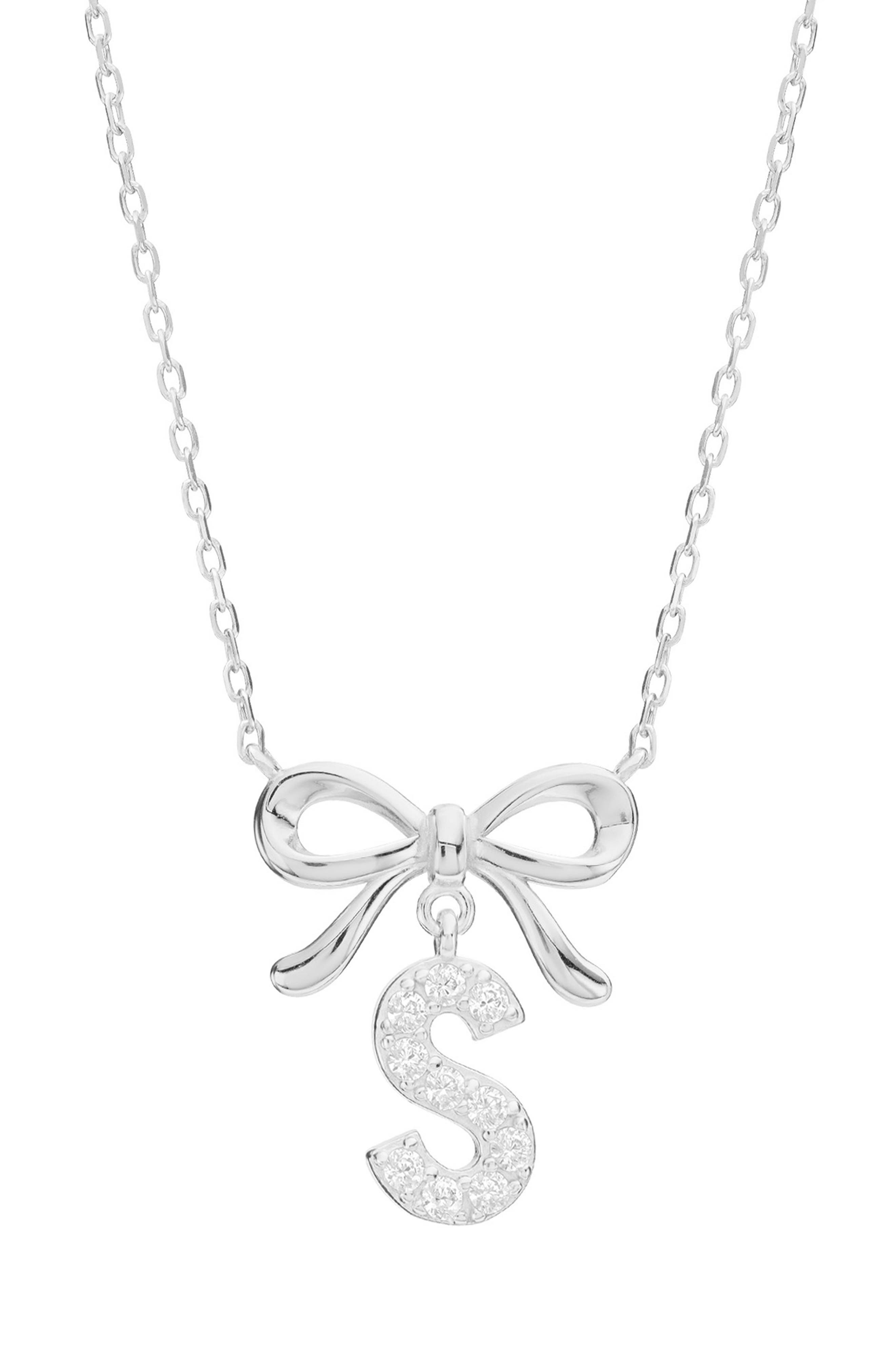 ATHRA LUXE Cubic Zirconia Bow Initial Pendant Necklace in S Silver 