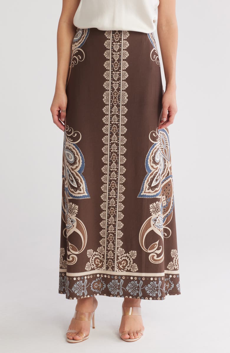 Vince Camuto Ornate Peacock Print A-Line Maxi Skirt, Main, color,