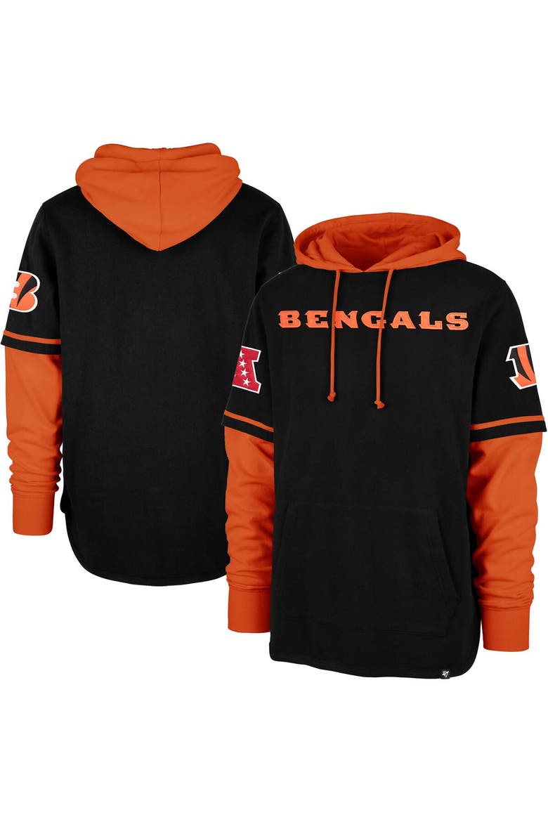 Men's '47 Black Cincinnati Bengals Shortstop Pullover Hoodie, Alternate, color, Black