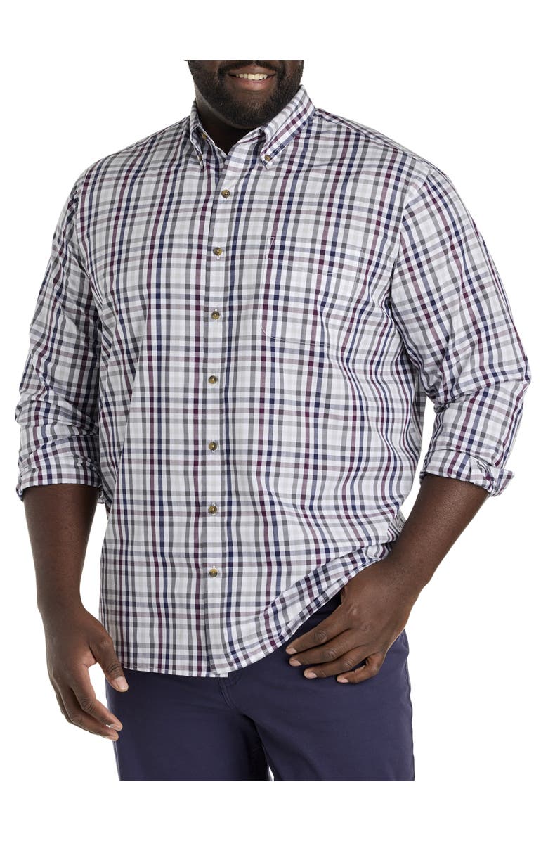 Harbor Bay by DXL Big & Tall Easy-Care Check Sport Shirt, Main, color, Grey Multi