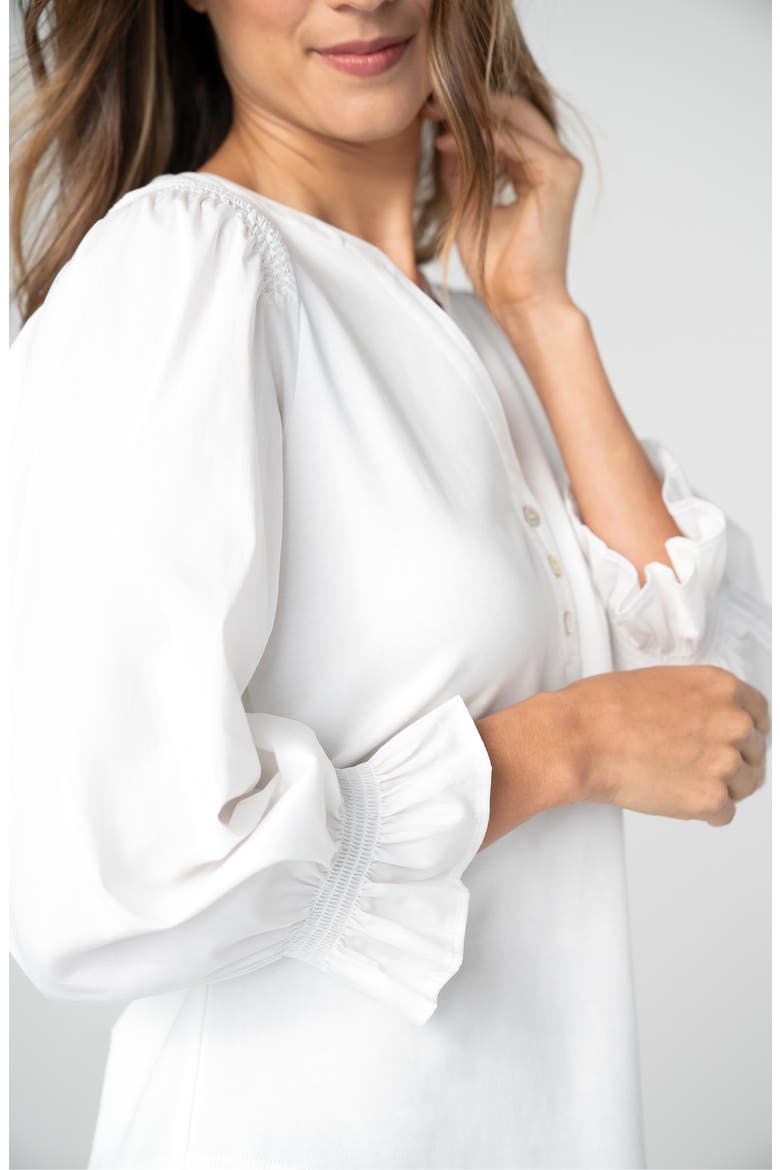Mixed Media Three-Quarter Sleeve Top, Alternate, color, WHITE