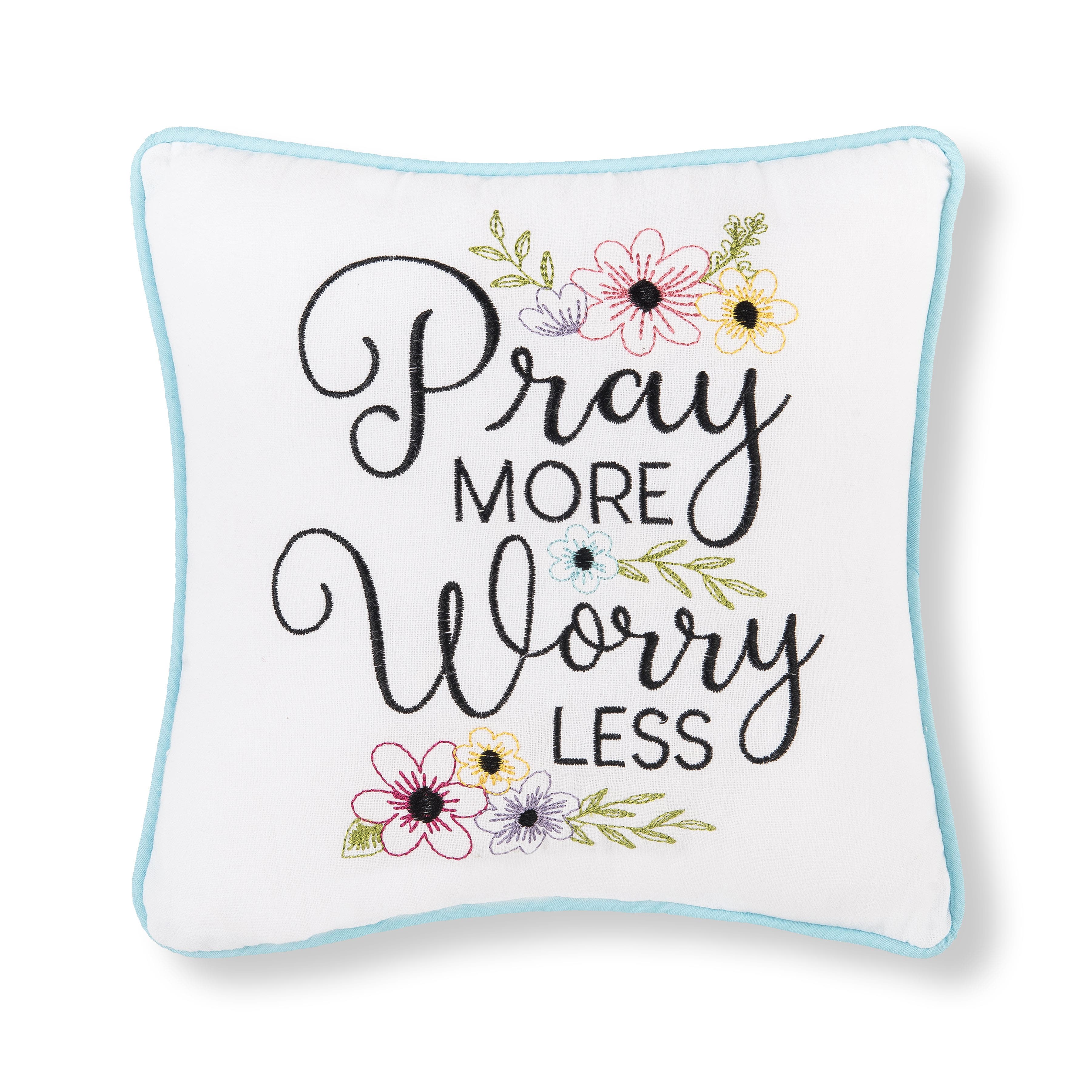 C & F Home C&f Home Pray More Worry Less Embroidered Small Petite Throw Pillow, 10" X 10" In White