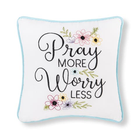 Pray More Worry Less Embroidered Small Petite Throw Pillow, 10" x 10"