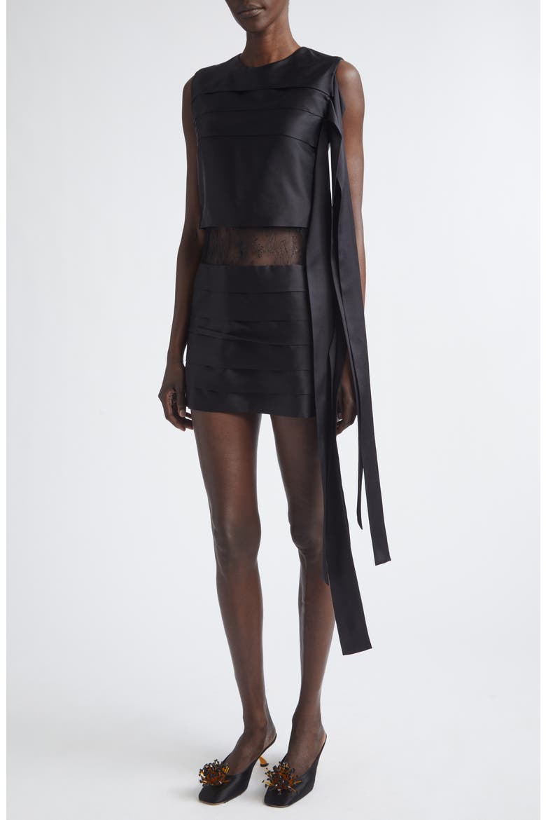 Lace Trim Silk Minidress, Alternate, color, NERO