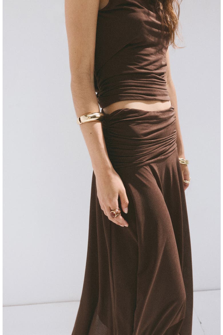 Asymmetric Chiffon Midi Skirt, Alternate, color, BROWN