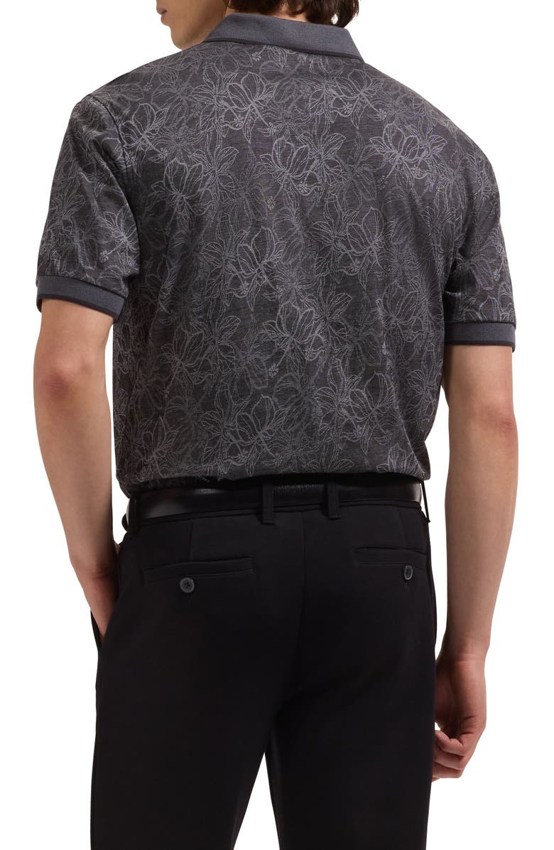 Bugatchi Three Button Floral Print Button-Up Shirt, Alternate, color, Black