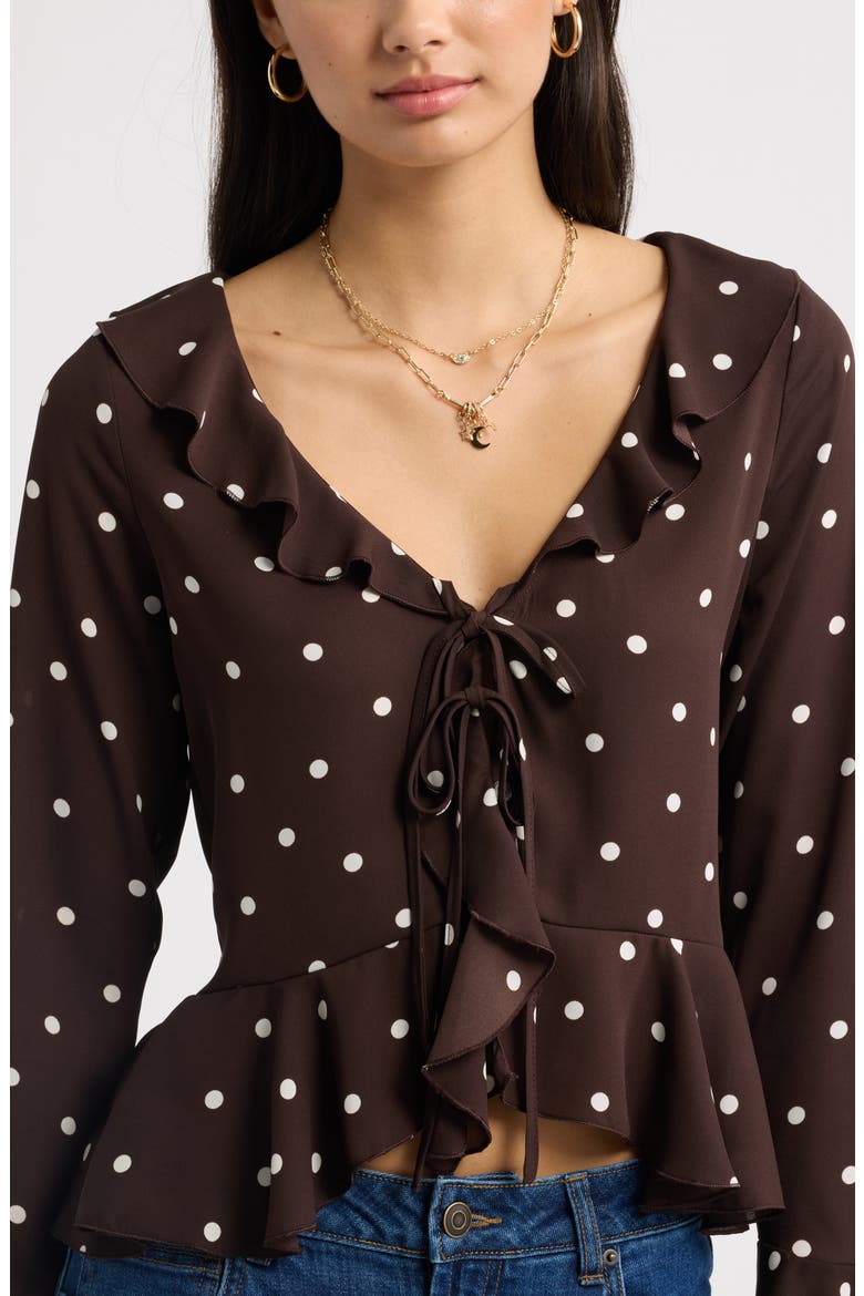 Ruffled Long Sleeve Top, Alternate, color, BROWN C- WHITE CASS DOT