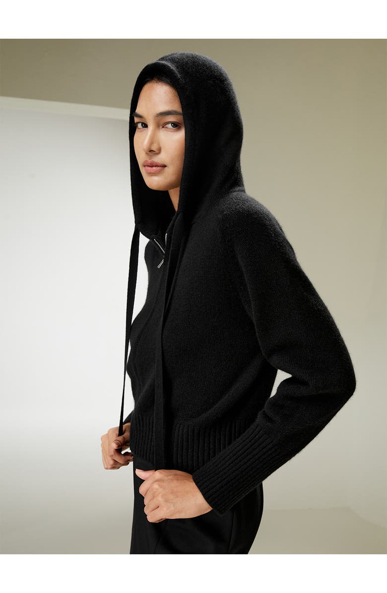 Lilysilk Short Zip-Up Wool Cashmere Hoodie, Alternate, color, Black