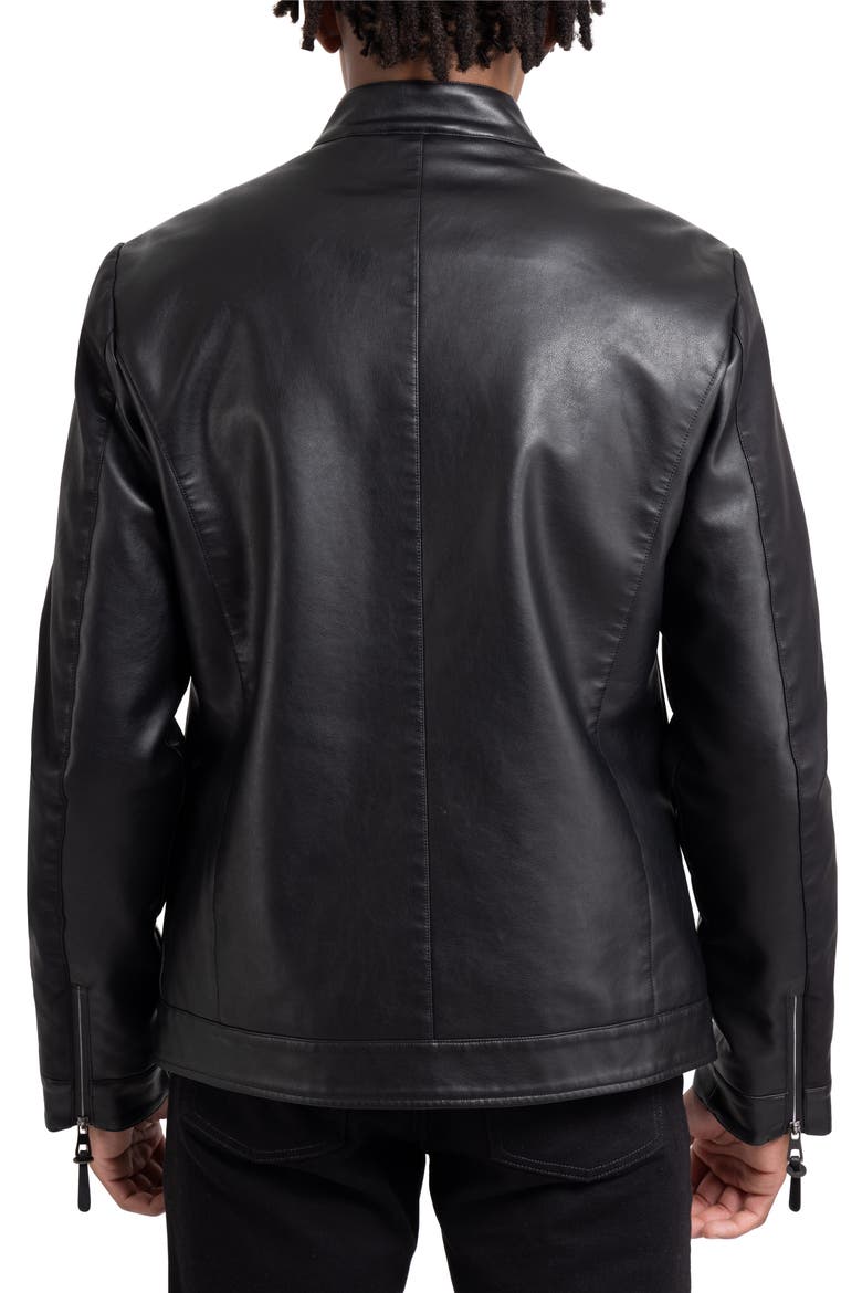 Faux Leather Racing Jacket, Alternate, color, BLACK